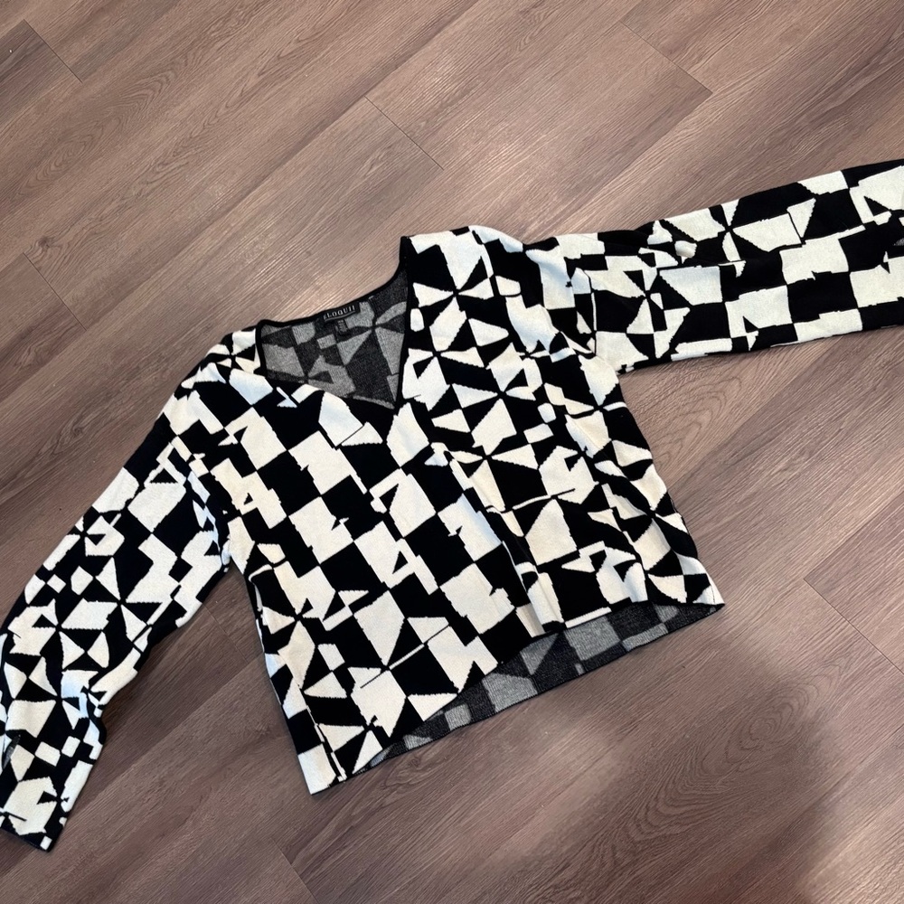 Eloquii Black and White Geometric Sweater